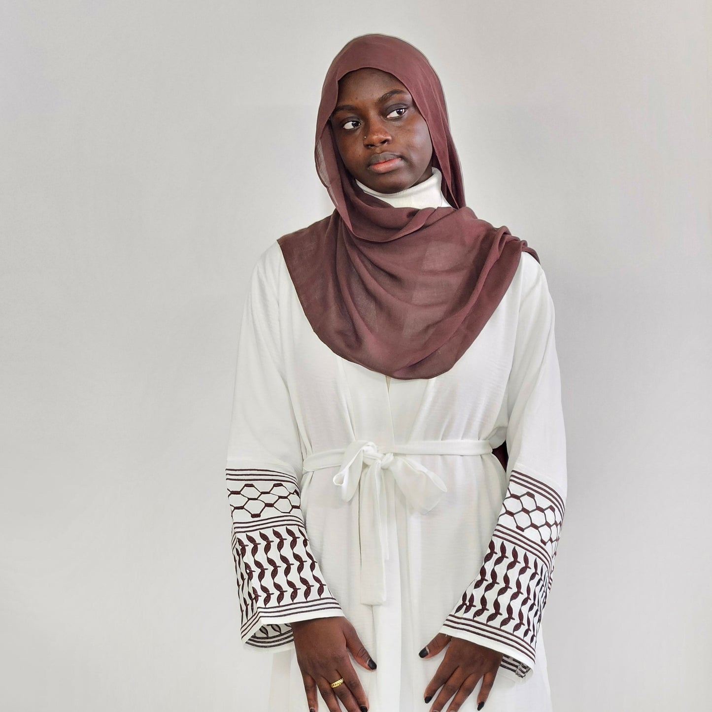 Palestine Keffiyeh Abaya - White & Brown