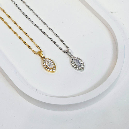 Gem Flutter Chain Tear Necklace - Silver or Gold