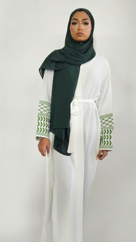 Palestine Keffiyeh Abaya - White & Green