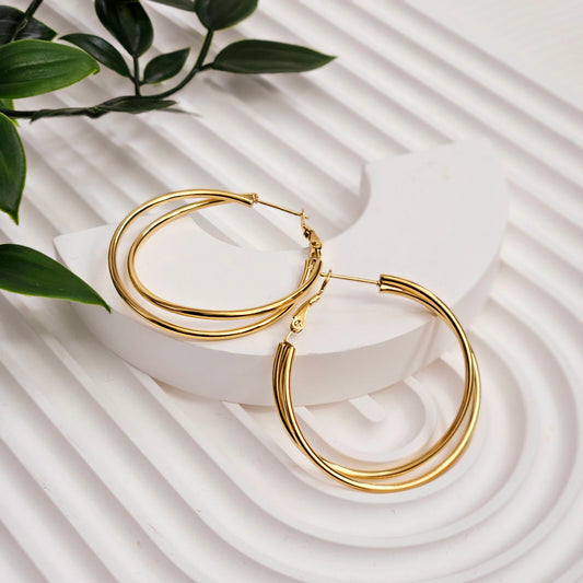 Double Attached Hoop Earrings - Gold