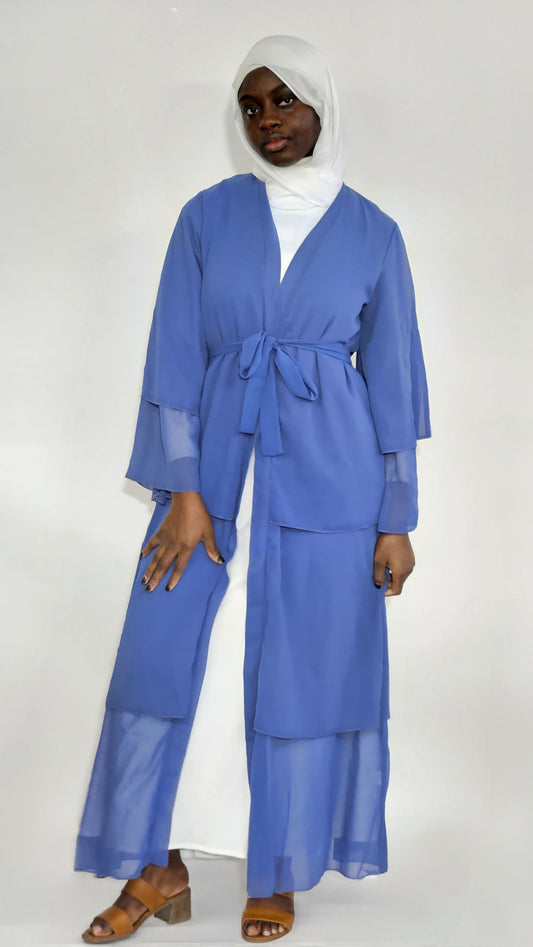 Tiered Open Chiffon Abaya - Blue