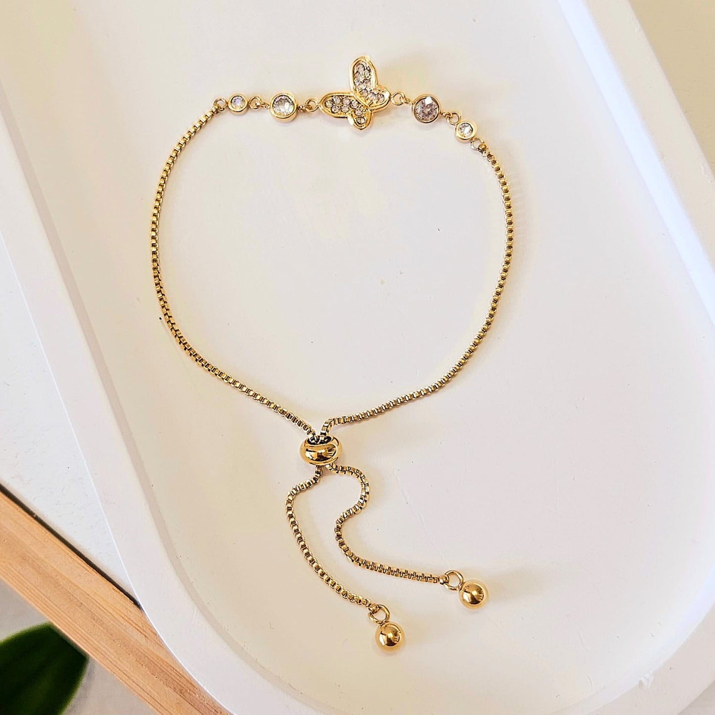 Gem Butterfly Drawstring Bracelet - Gold