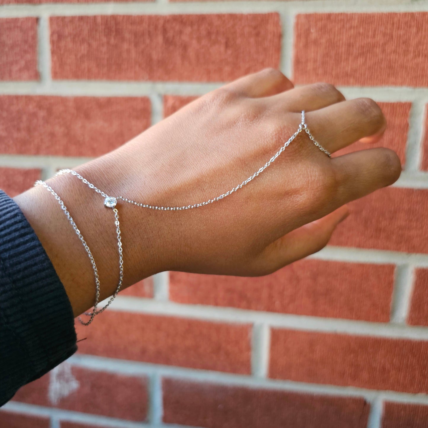 Dainty Single Gem Double Hand Chain - Gold & Silver