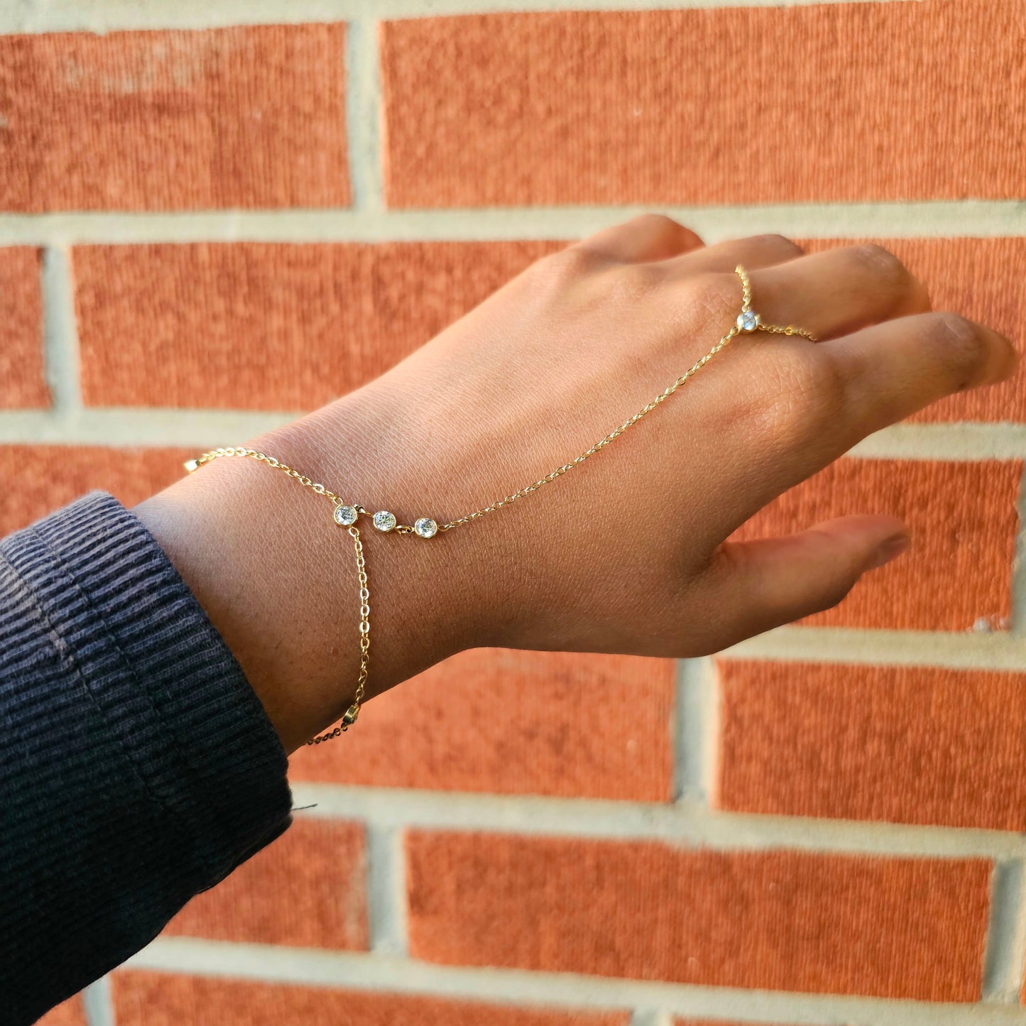 Dainty Gemline Trio Hand Chain - Gold