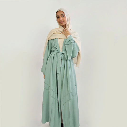 Open Buttoned Rayon Abaya - Turquoise