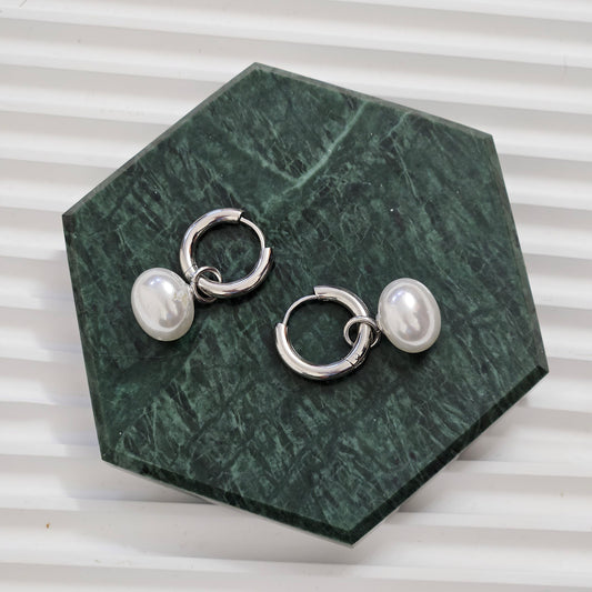 Pearl Crystal Pearl Drop Earrings - Silver