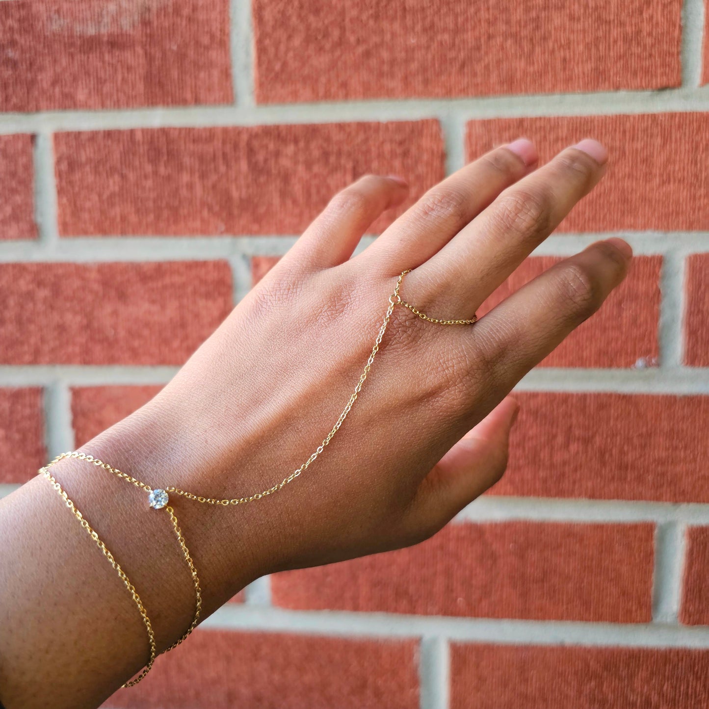 Dainty Single Gem Double Hand Chain - Gold & Silver
