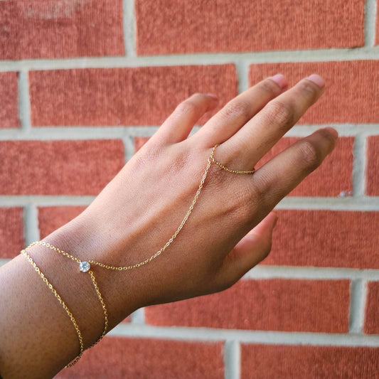 Dainty Single Gem Double Hand Chain - Gold & Silver