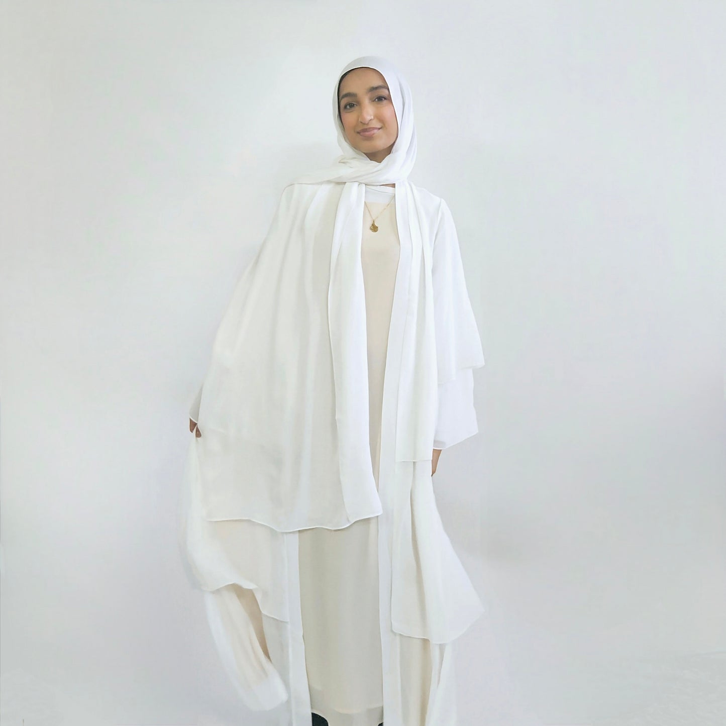 Tiered Open Chiffon Abaya - White