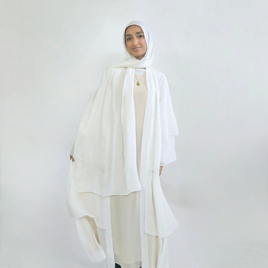 Tiered Open Chiffon Abaya - White