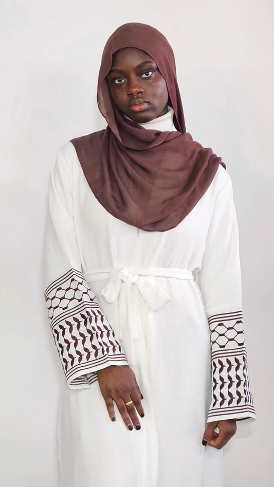 Palestine Keffiyeh Abaya - White & Brown