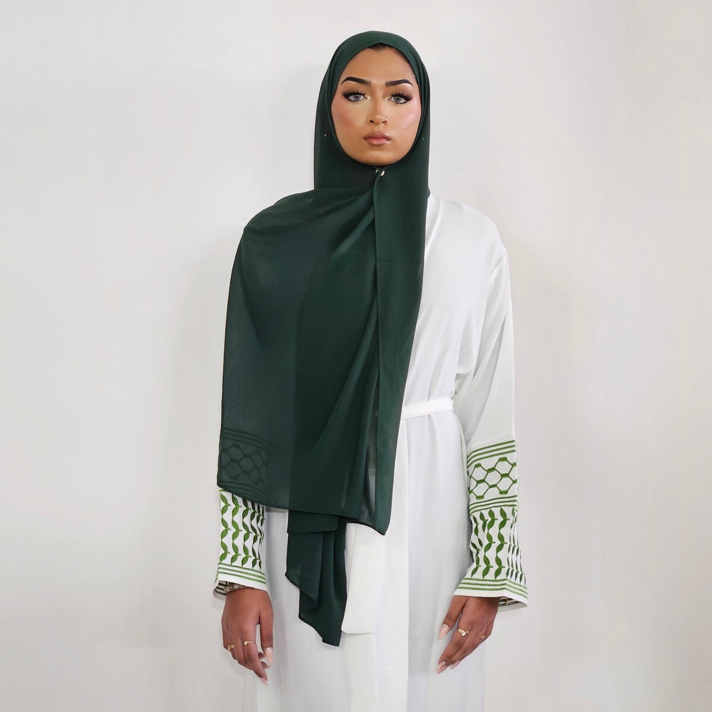 Palestine Keffiyeh Abaya - White & Green