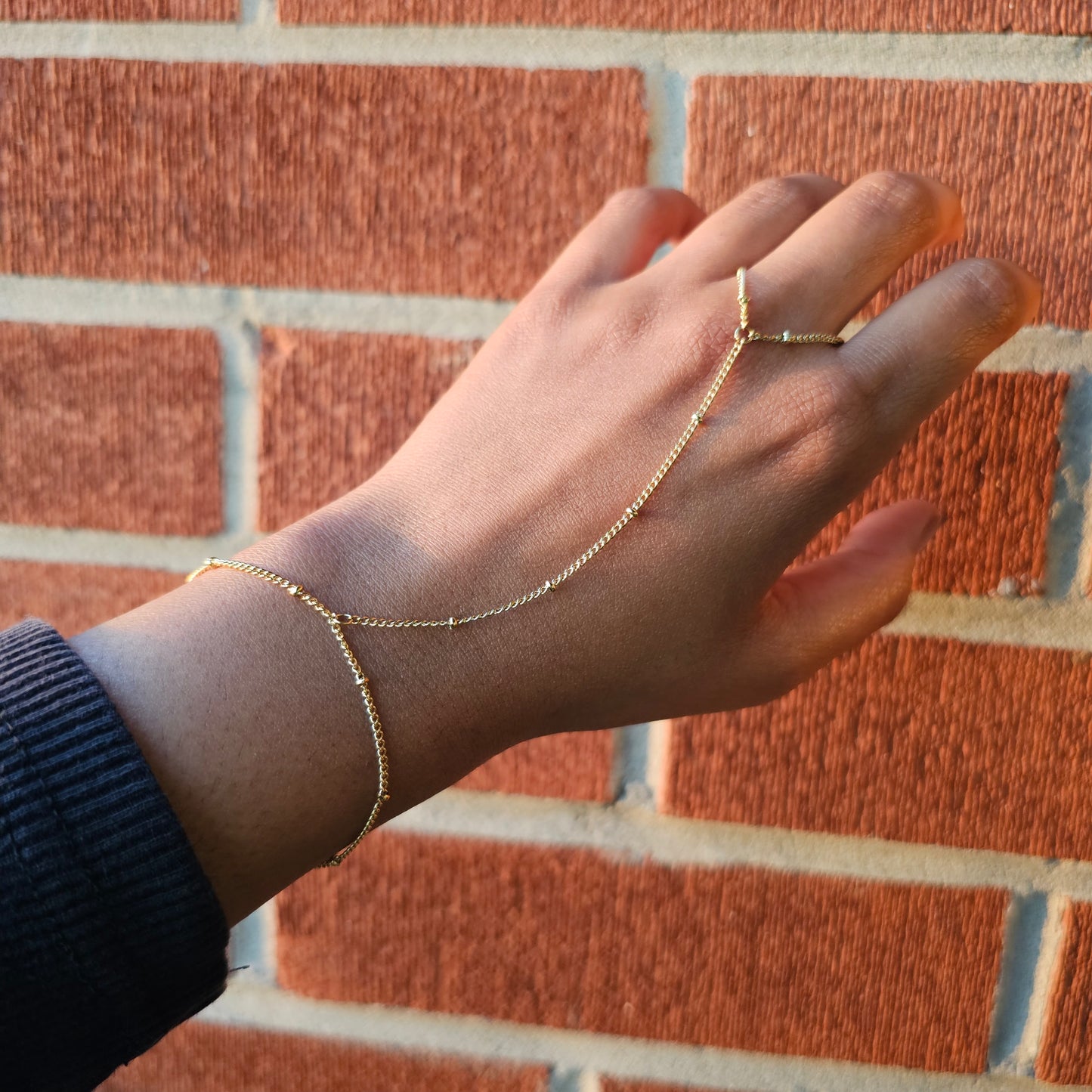 Dainty Dotted Hand Chain - Gold