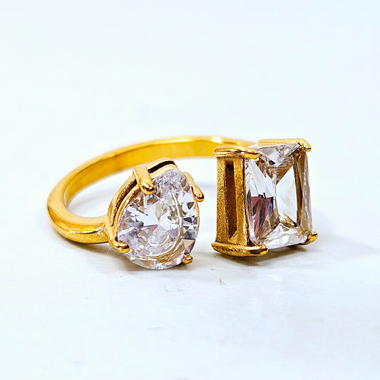 Pear & Rectangle Gem Open Ring