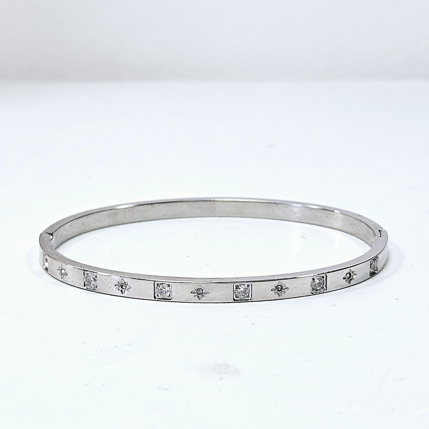 Square North Star Alternating Gem Cuff Silver