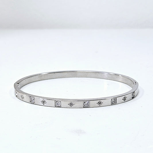 Square North Star Alternating Gem Cuff Silver