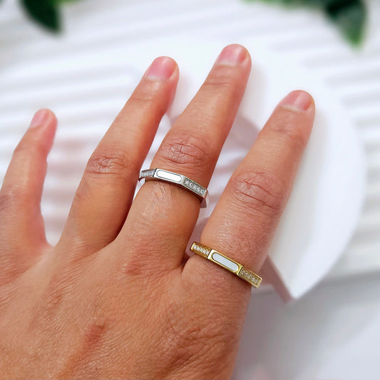 Hexagonal White Shell - Ring
