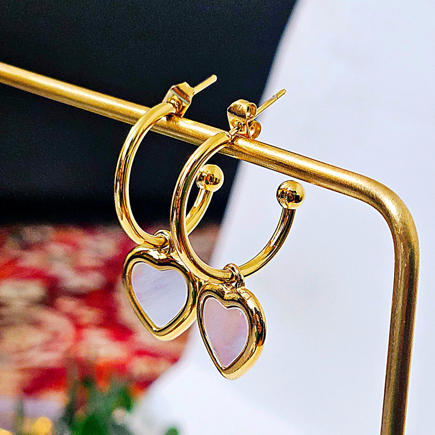 White Shell Heart Half Hoop Earrings