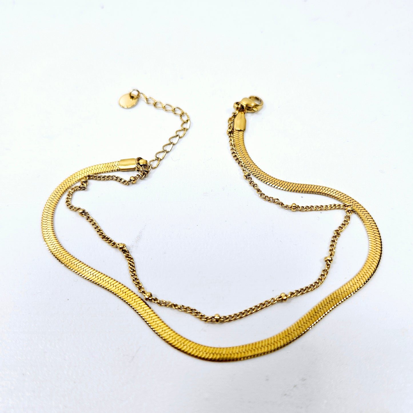 Snake Dotted Double Layered Anklet Gold