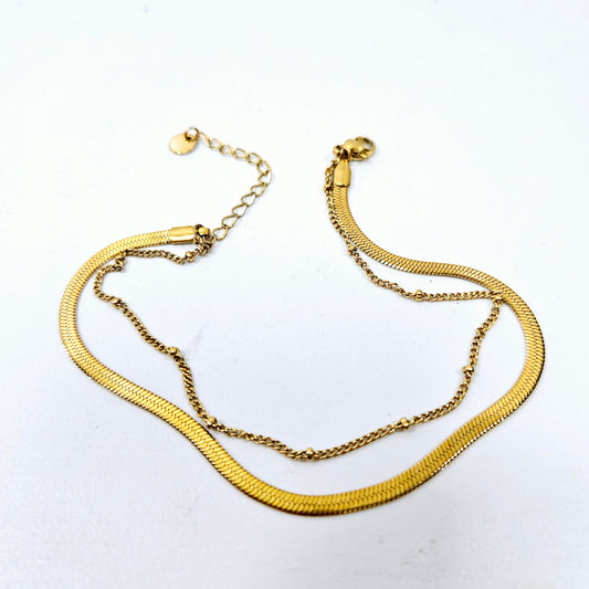 Snake Dotted Double Layered Anklet Gold