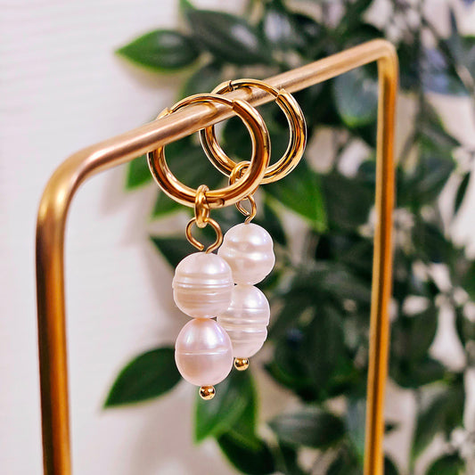 Double Dangle Freshwater Pearl Hoop Earrings