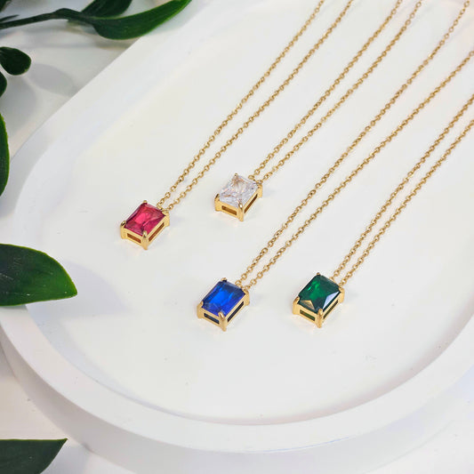 Rectangle Gem Necklace - 4 Stone Colors