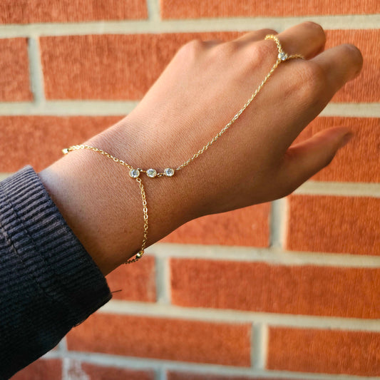 Dainty Gemline Trio Hand Chain - Gold