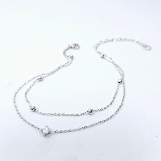 Dotted Gem Double Dotted Ankle Silver