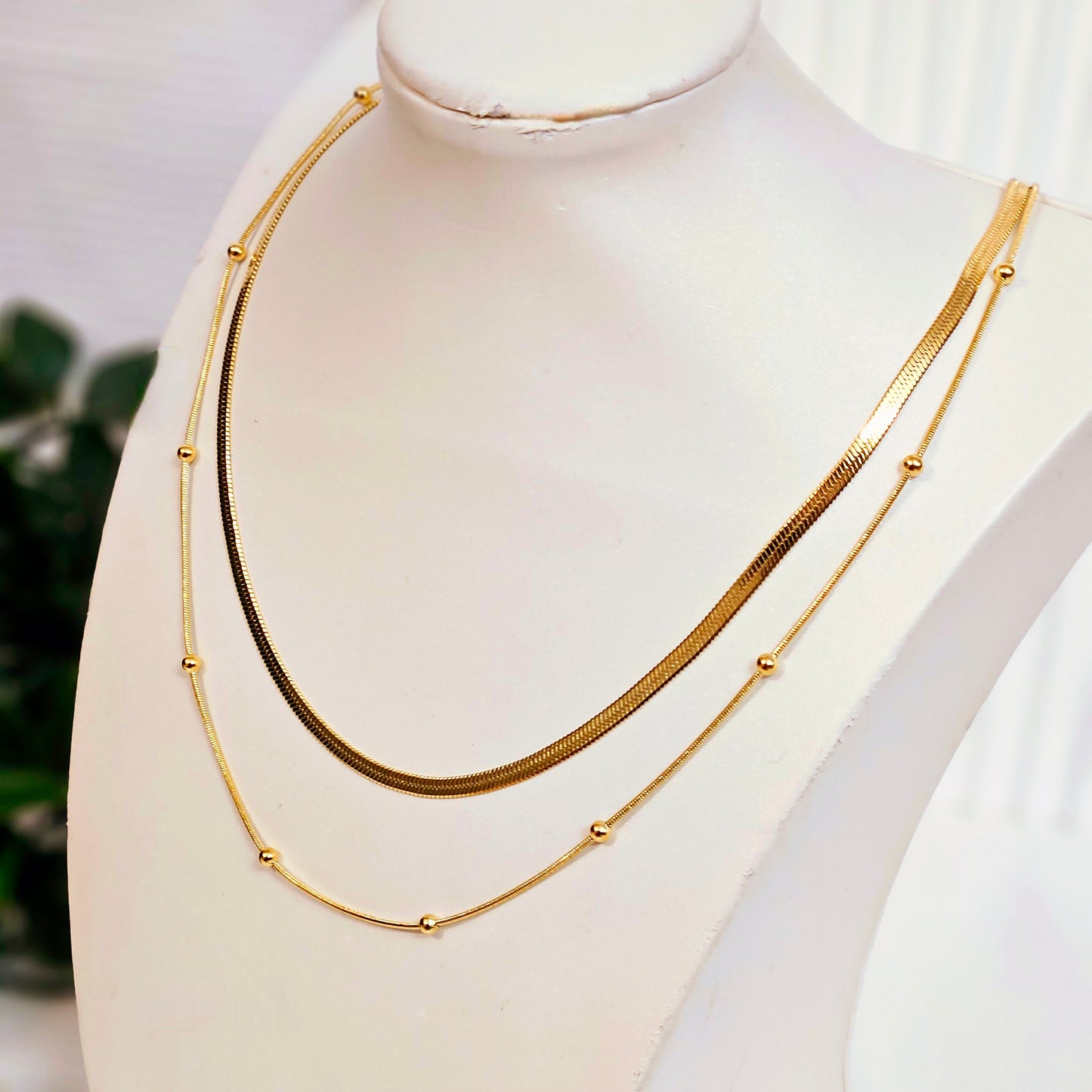 Dotted Herringbone Double Layered Necklace