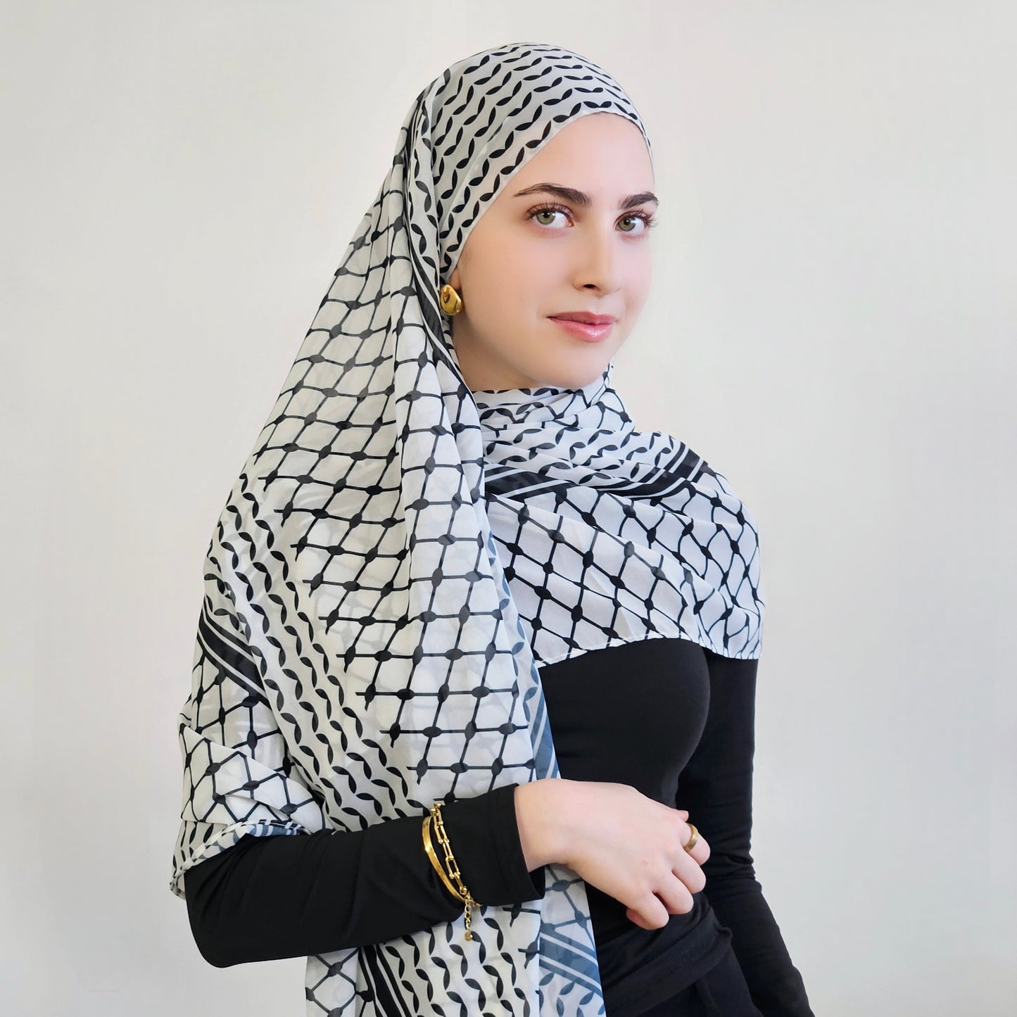 Keffiyah Chiffon Hijab - Traditional Black