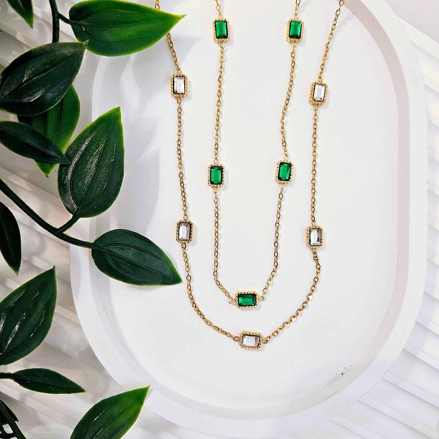 All rounded Rectangle Necklace - Stone Color: Green or White