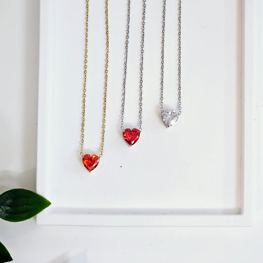 Single Gem Heart Necklace - 3 Types