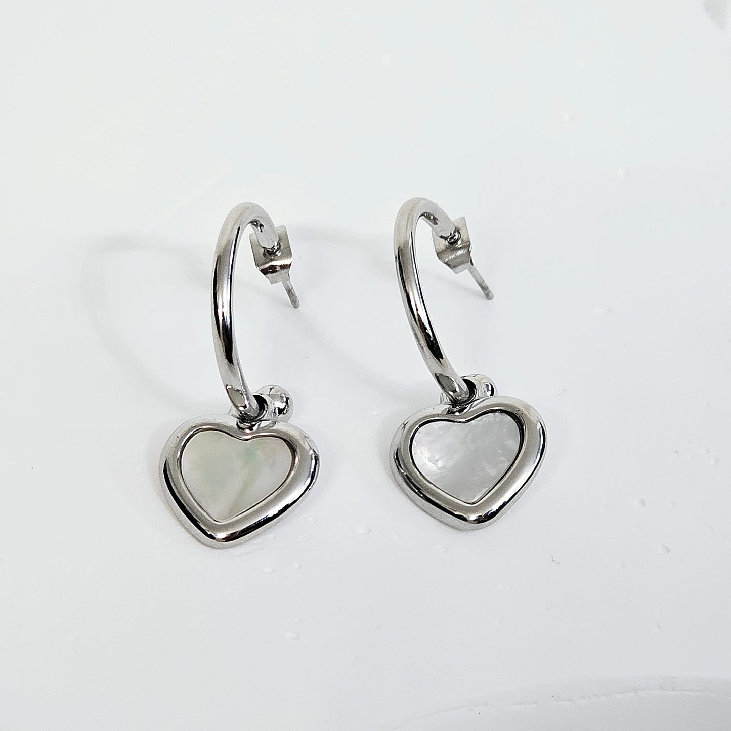 White Shell Heart Half Hoop Earrings
