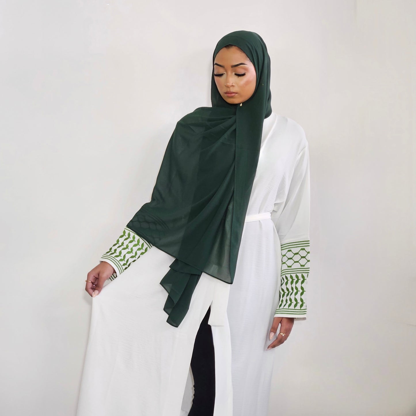 Palestine Keffiyeh Abaya - White & Green