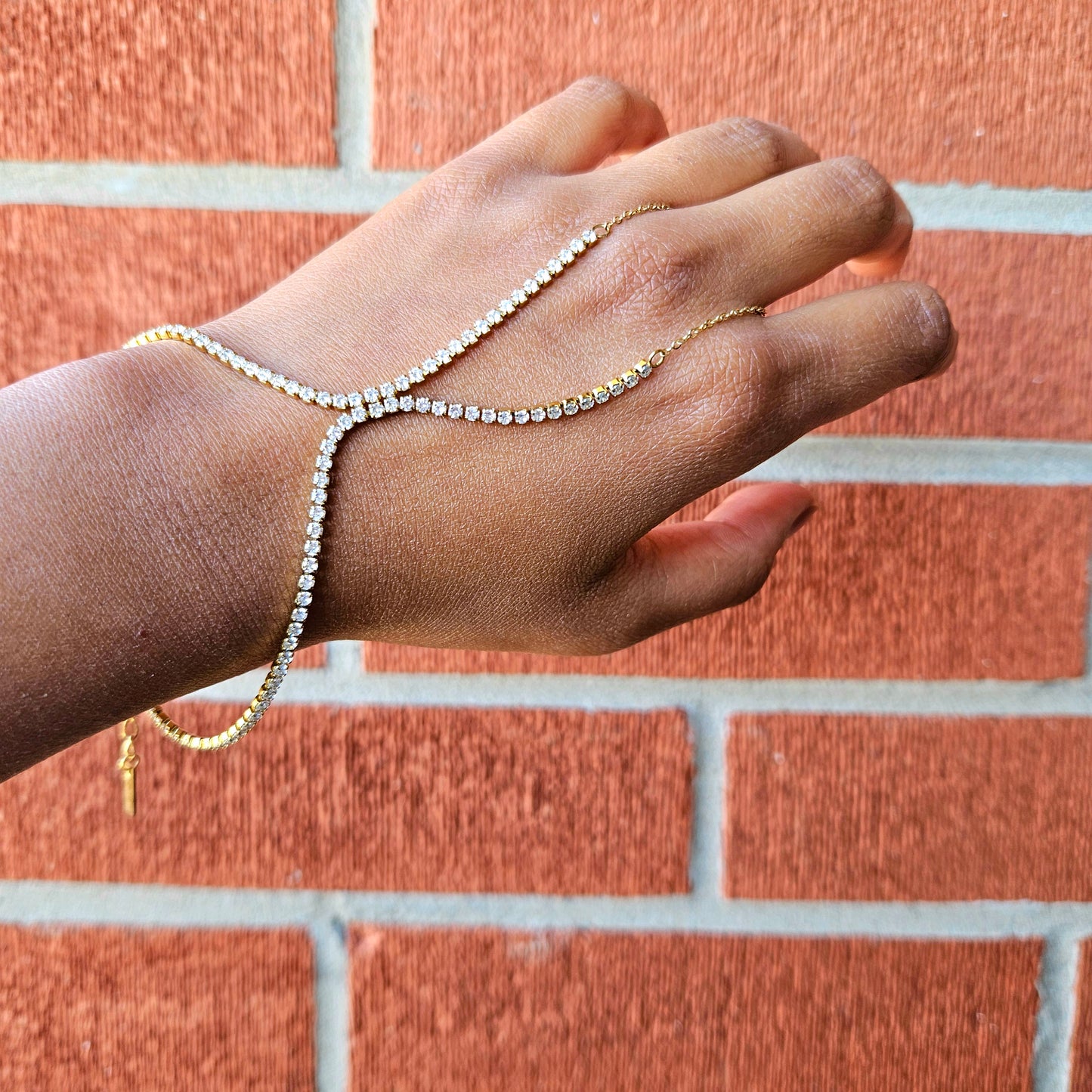 Luxury Zirconia Tennis Hand Chain- Gold