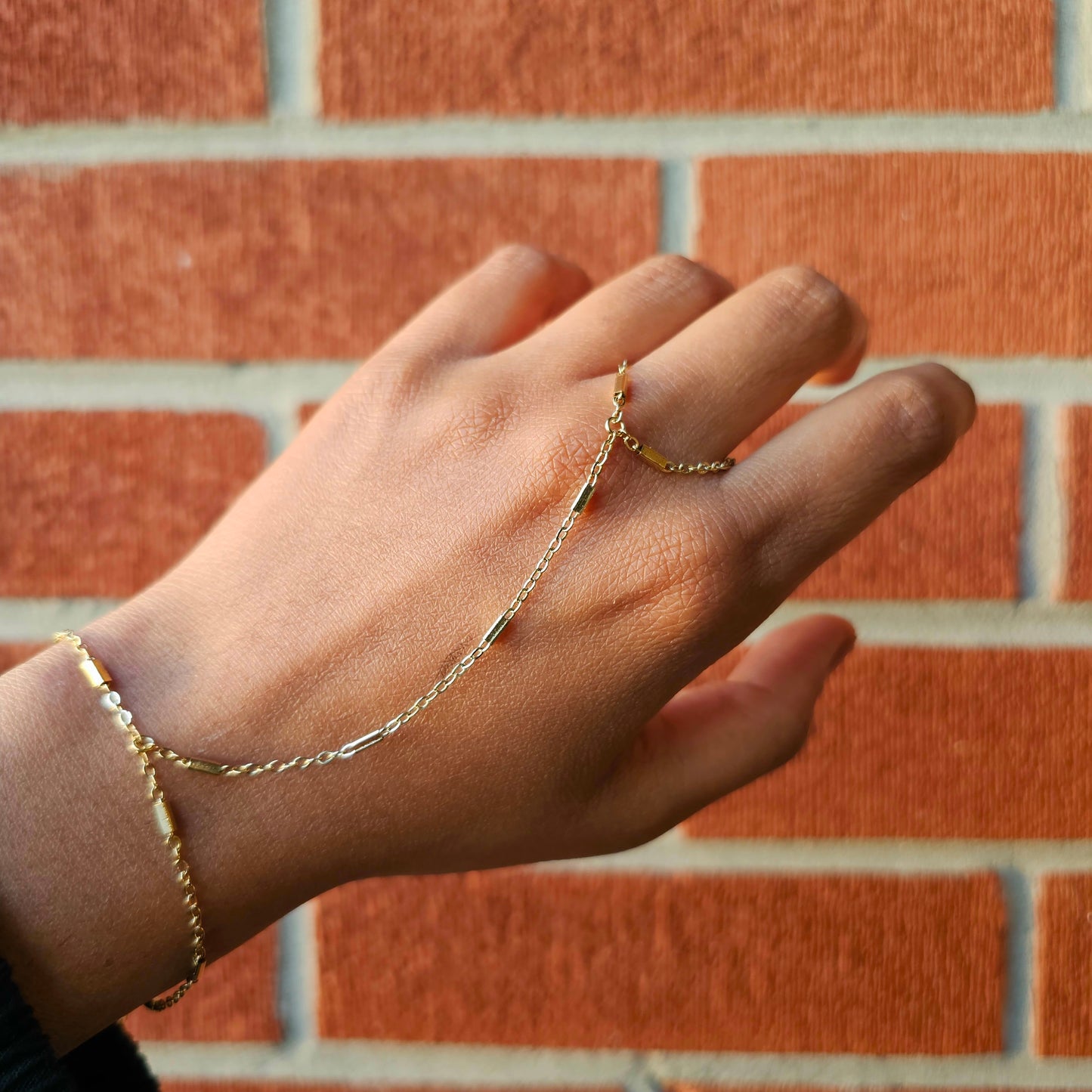 Rectangular Satellite Hand Chain - Gold