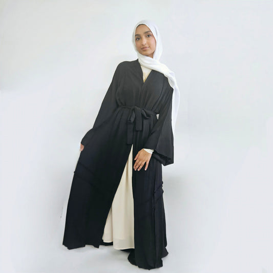 Open Buttoned Rayon Abaya - Black
