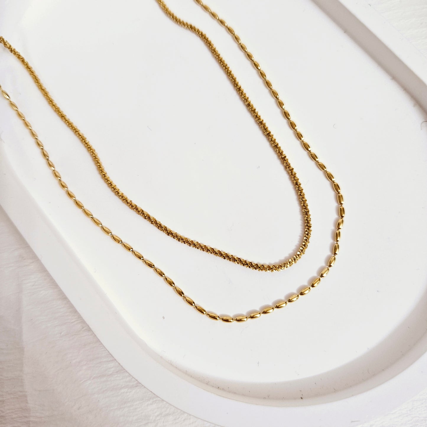 Double Layered Beaded Ovals & Herringbone Necklace