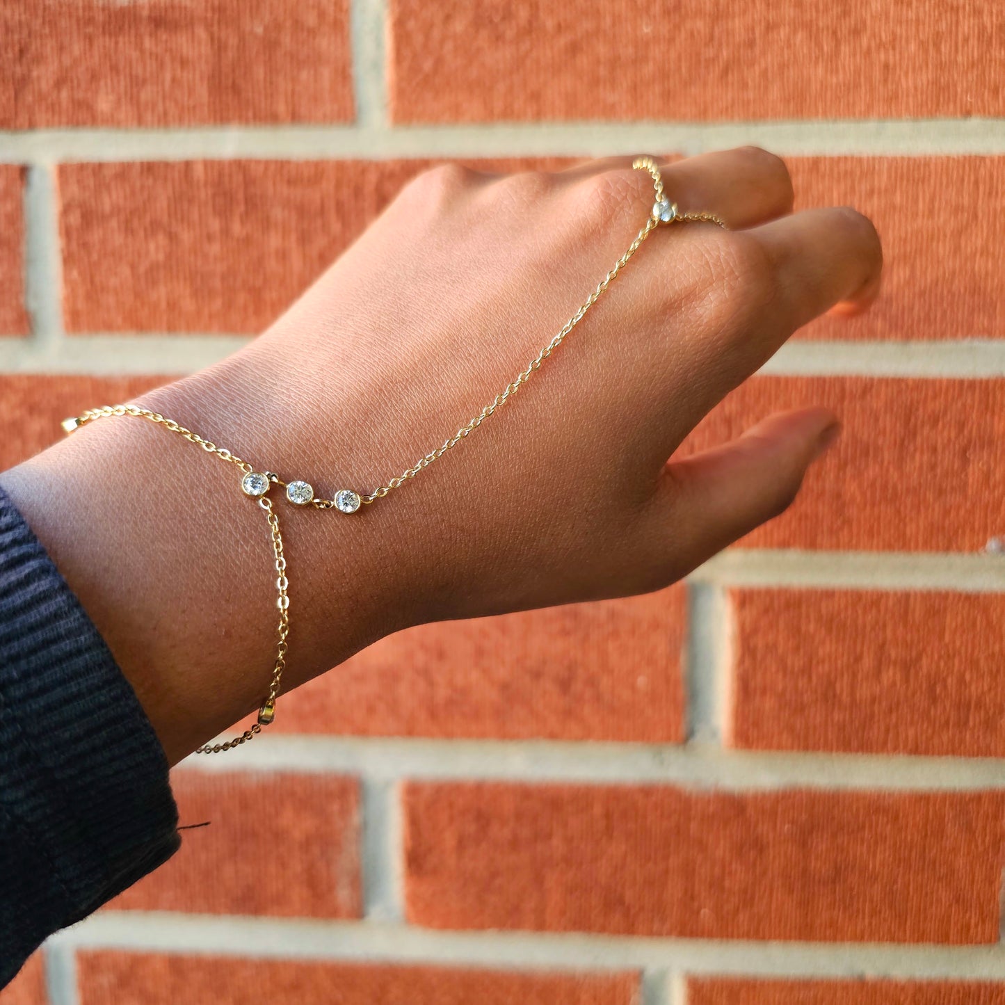 Dainty Gemline Trio Hand Chain - Gold