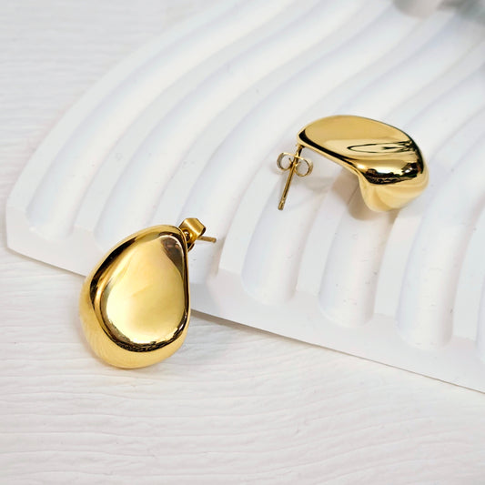 Hammered Flat Teardrop Earrings - Gold