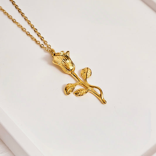 Single Rose Necklace - Gold