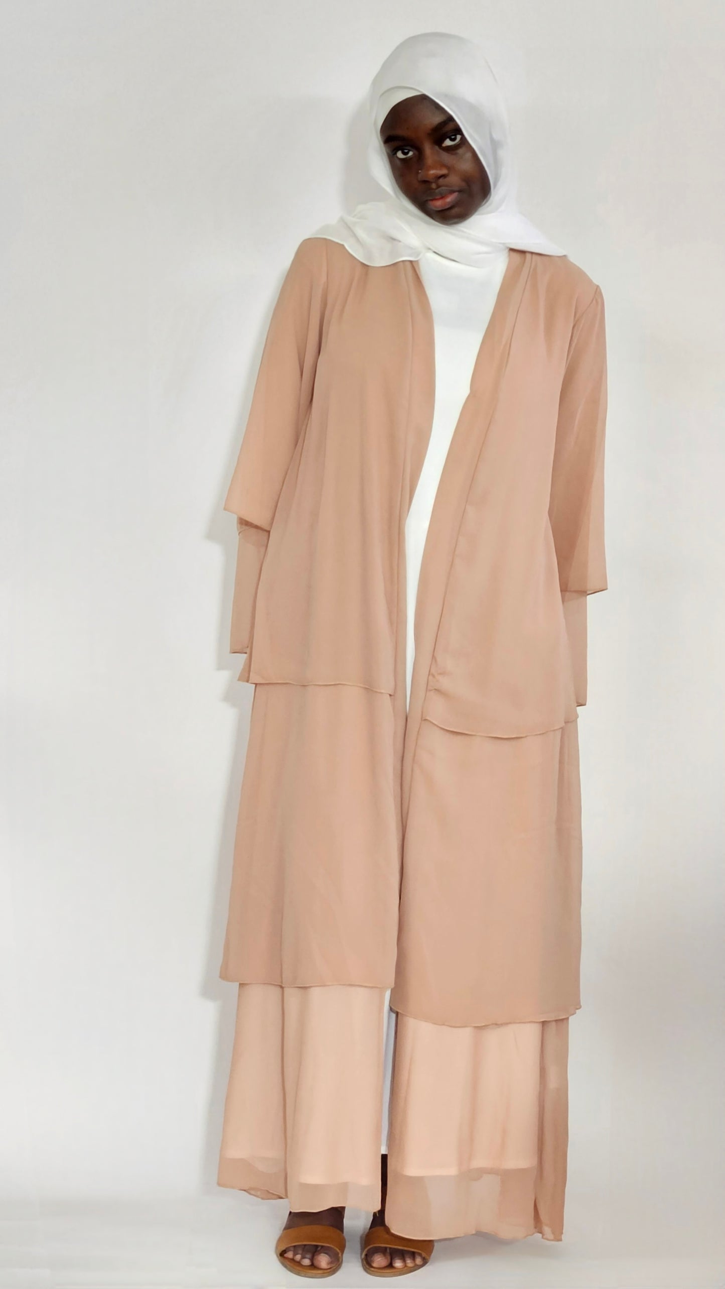 Tiered Open Chiffon Abaya - Light Apricot