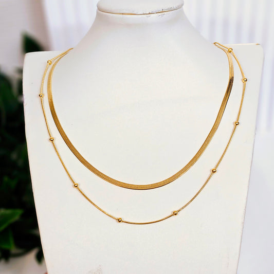 Dotted Herringbone Double Layered Necklace