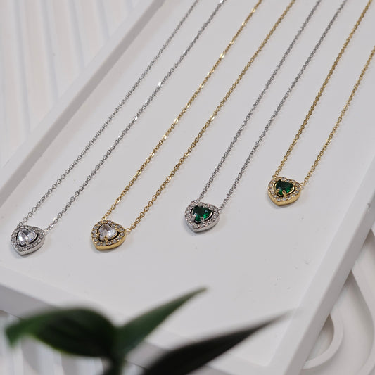 Dainty Heart Gemmed Necklace -  4 Types