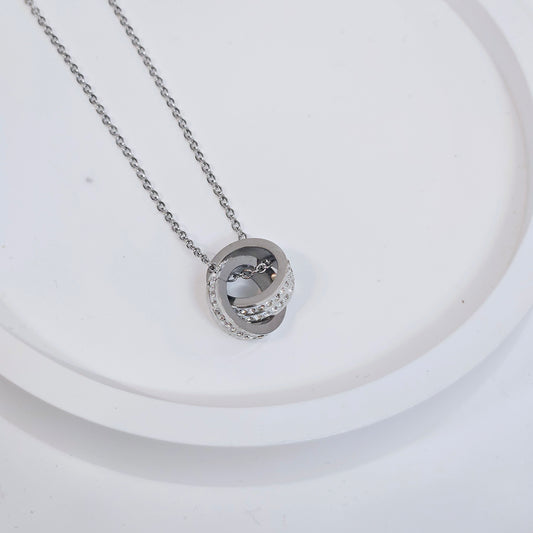 Interlacing Circle Gem Necklace - Silver Only