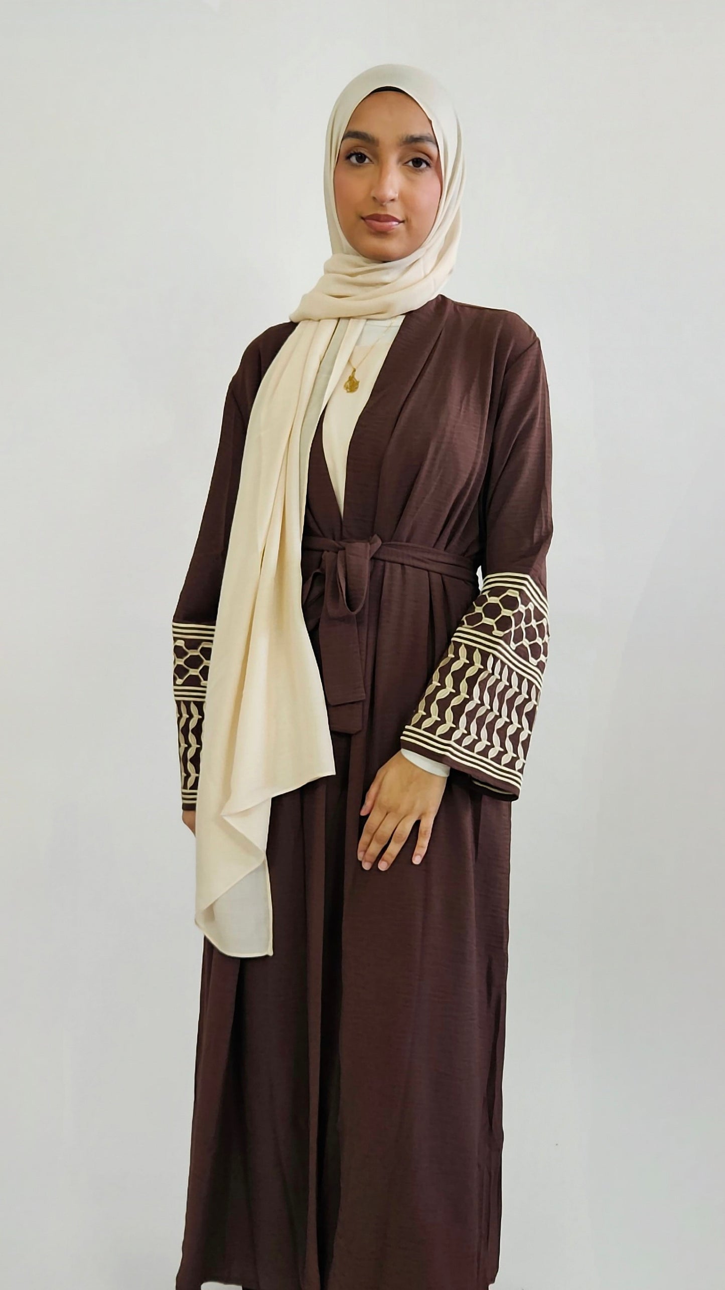 Palestine Keffiyeh Abaya - Chocolate Brown