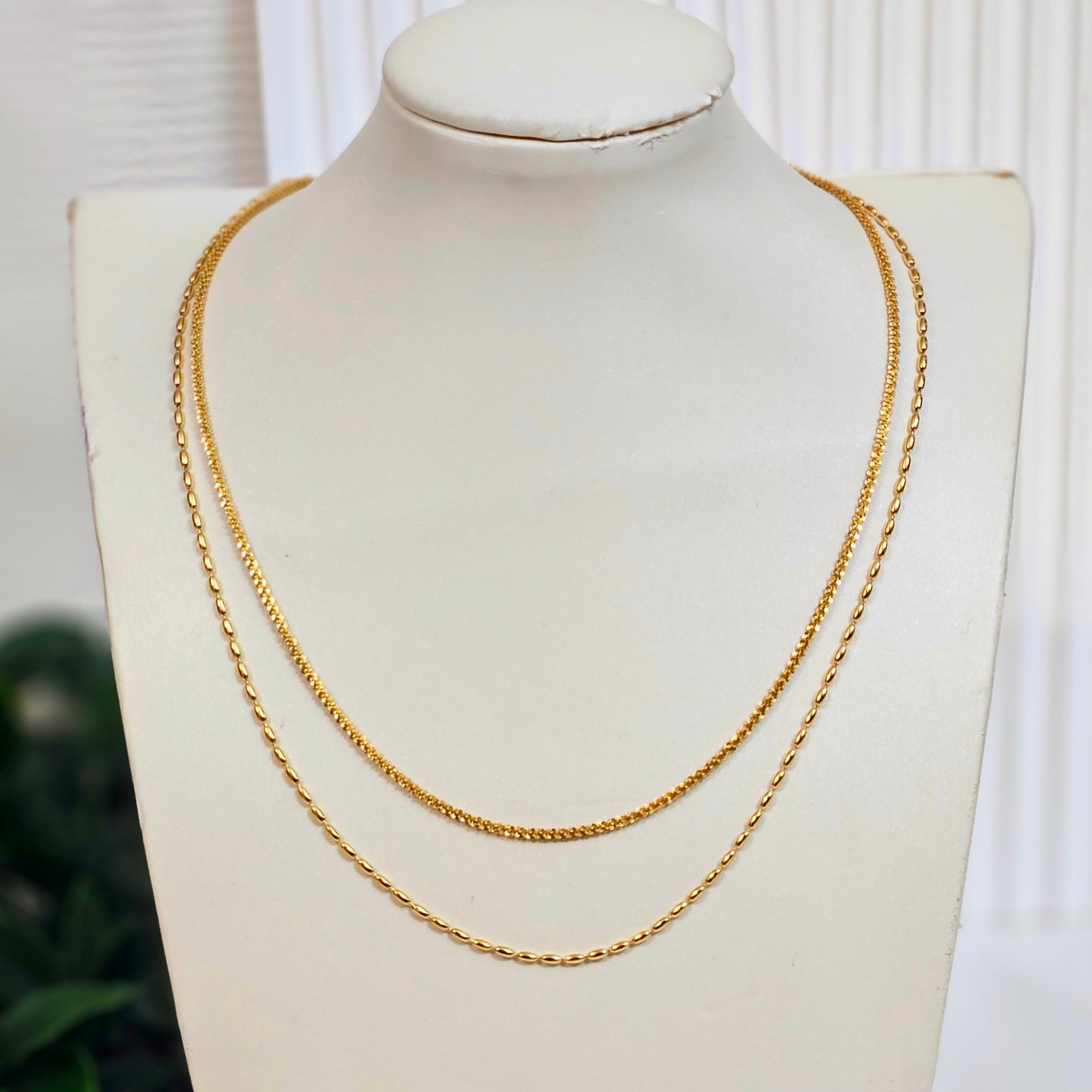 Double Layered Beaded Ovals & Herringbone Necklace