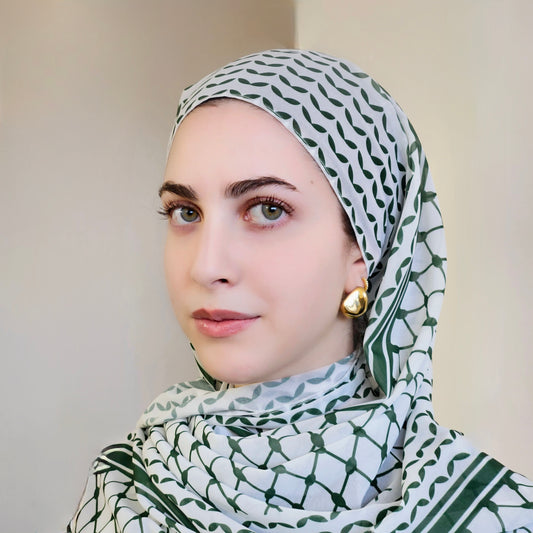 Keffiyah Chiffon Hijab - Olive Branch Green