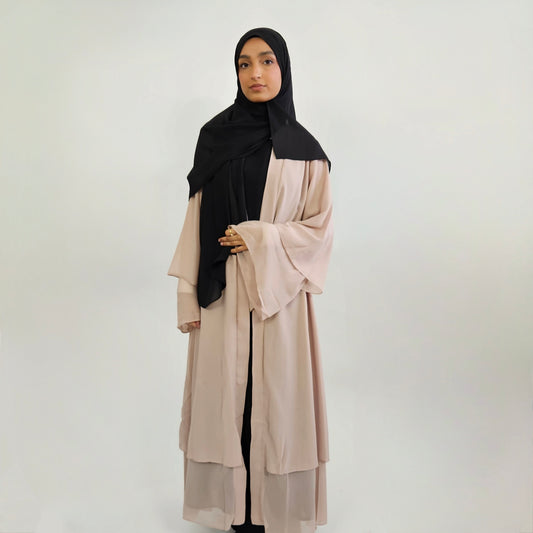 Tiered Open Chiffon Abaya - Beige Nude