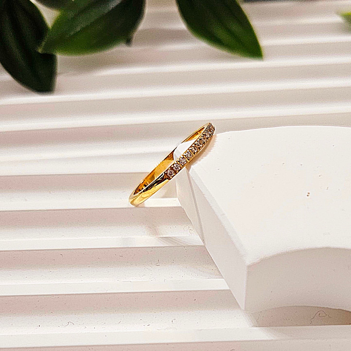 Tiny Half Gemmed Band Ring